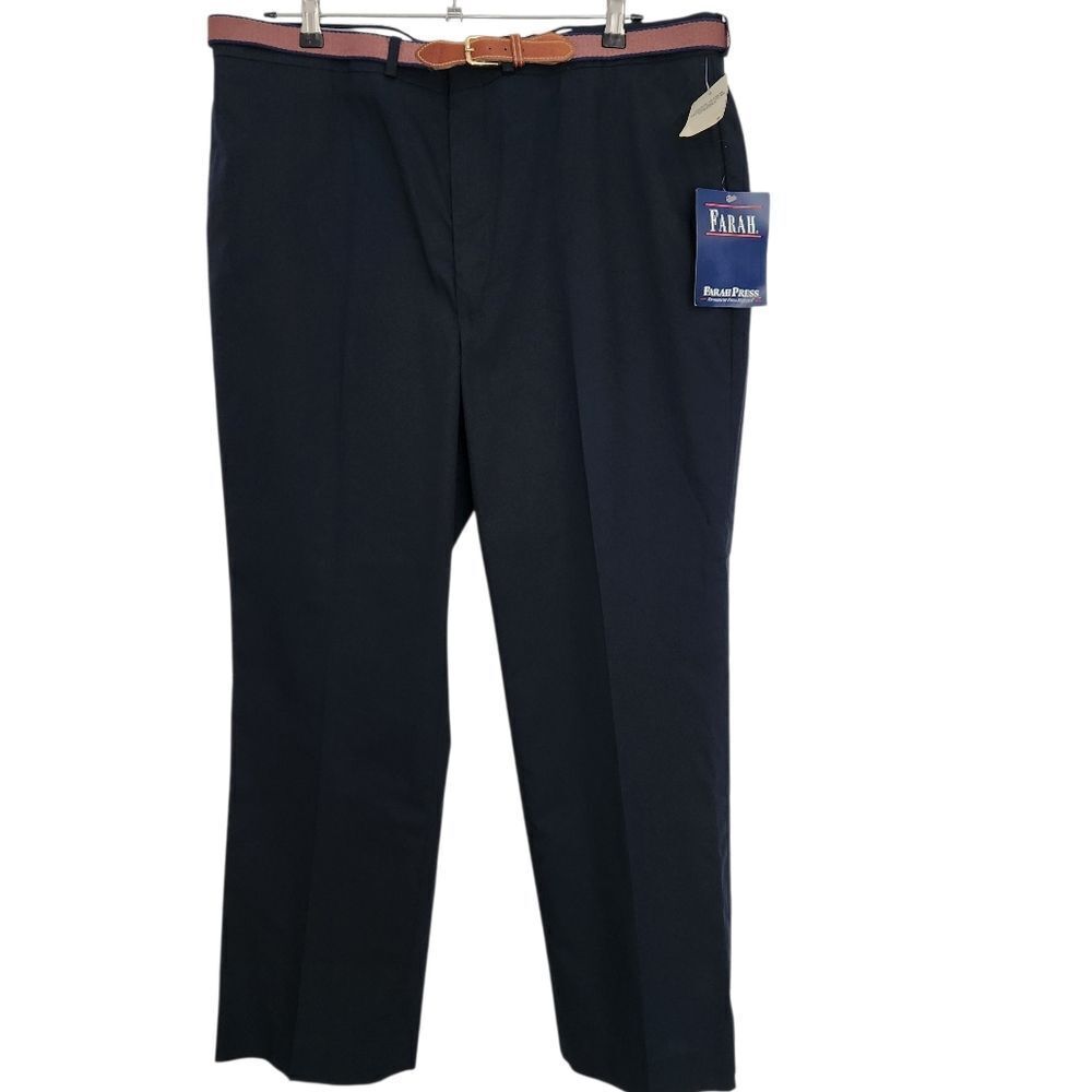 WM F. Farah Men's Navy Trouser Dress Pants VINTAGE with Belt Size 42x30